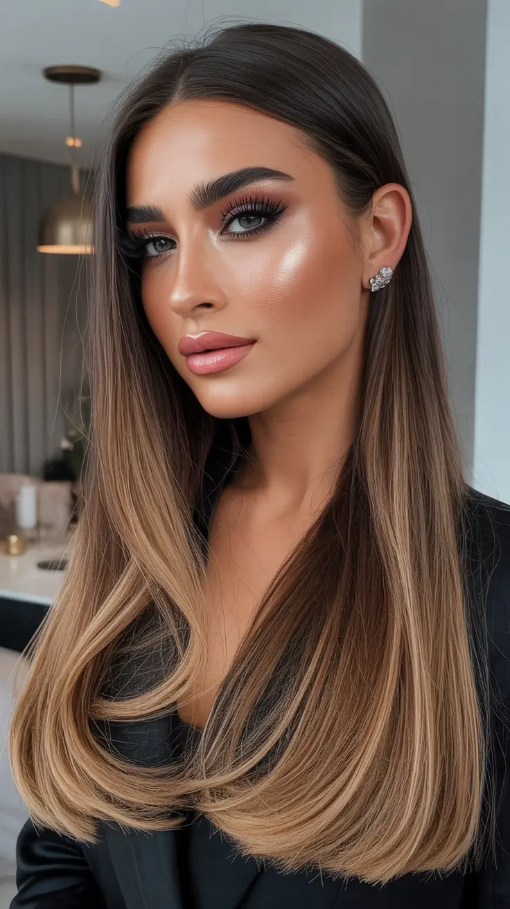 stylish spring ombre hair color 2026 cool mocha ombre with precision length