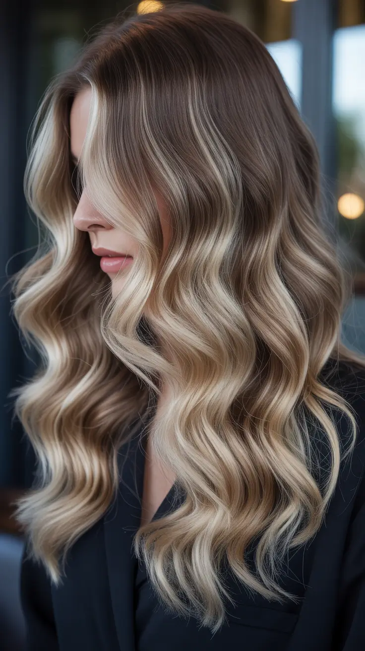 stylish spring ombre hair color 2026 bright champagne waves with lived in root