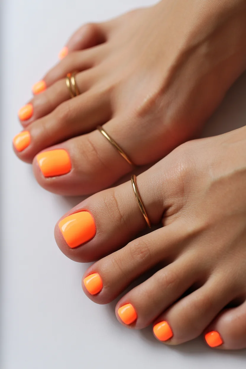 stylish spring toe nail color 2026 neon orange pedicure 14