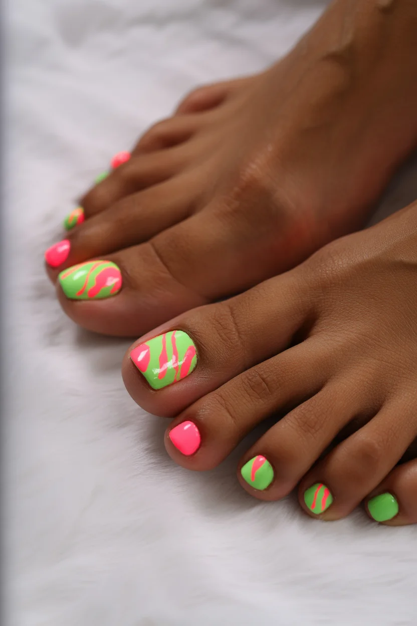 stylish spring toe nail color 2026 green pink art pedicure 18