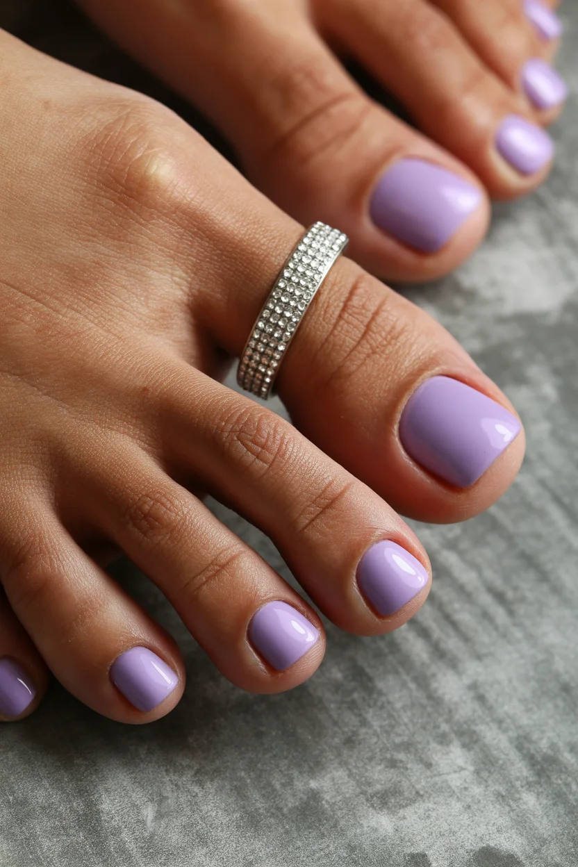 stylish spring toe nail color 2026 lilac gel pedicure