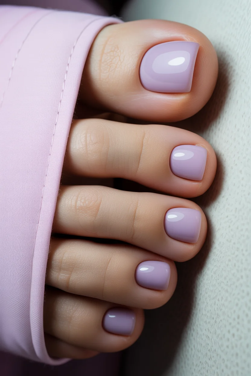 stylish spring toe nails 2026 glossy lilac pedicure