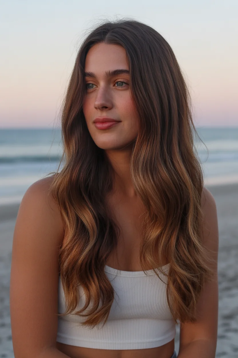 Summer Hair Color Ideas for Brunettes 2026 Soft Brunette Ombre with Seamless Golden Fade