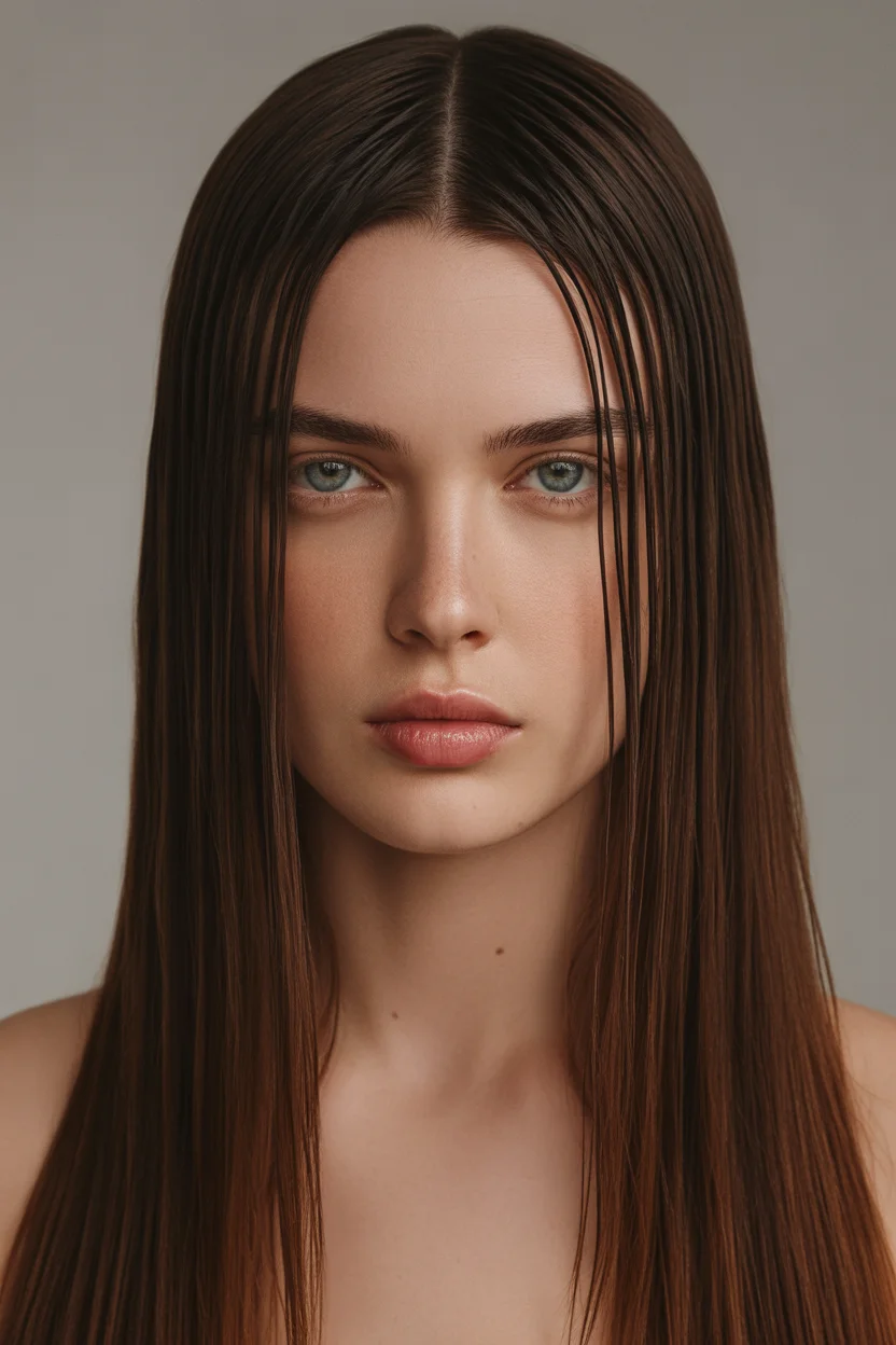 Summer Hair Color Ideas for Brunettes 2026 Sleek Dark Brunette Glass Hair Finish