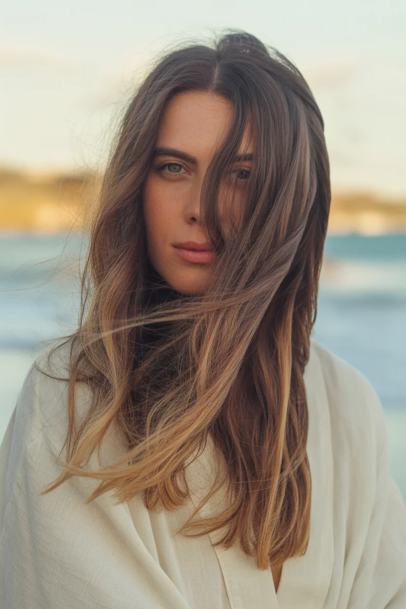 Summer Hair Color Ideas for Brunettes 2026 Soft Beachy Melt with Golden Face Framing