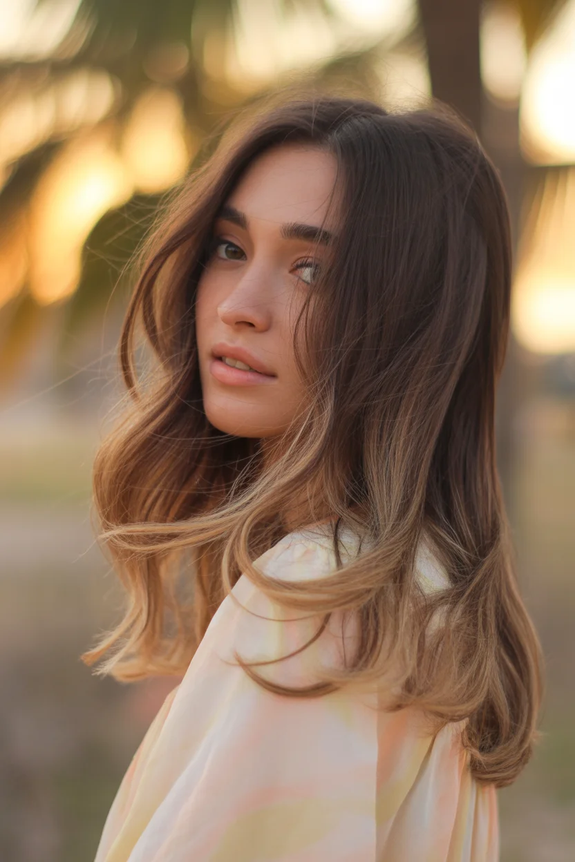 Summer Hair Color Ideas for Brunettes 2026 Soft Layered Brunette with Airy Blonde Lift