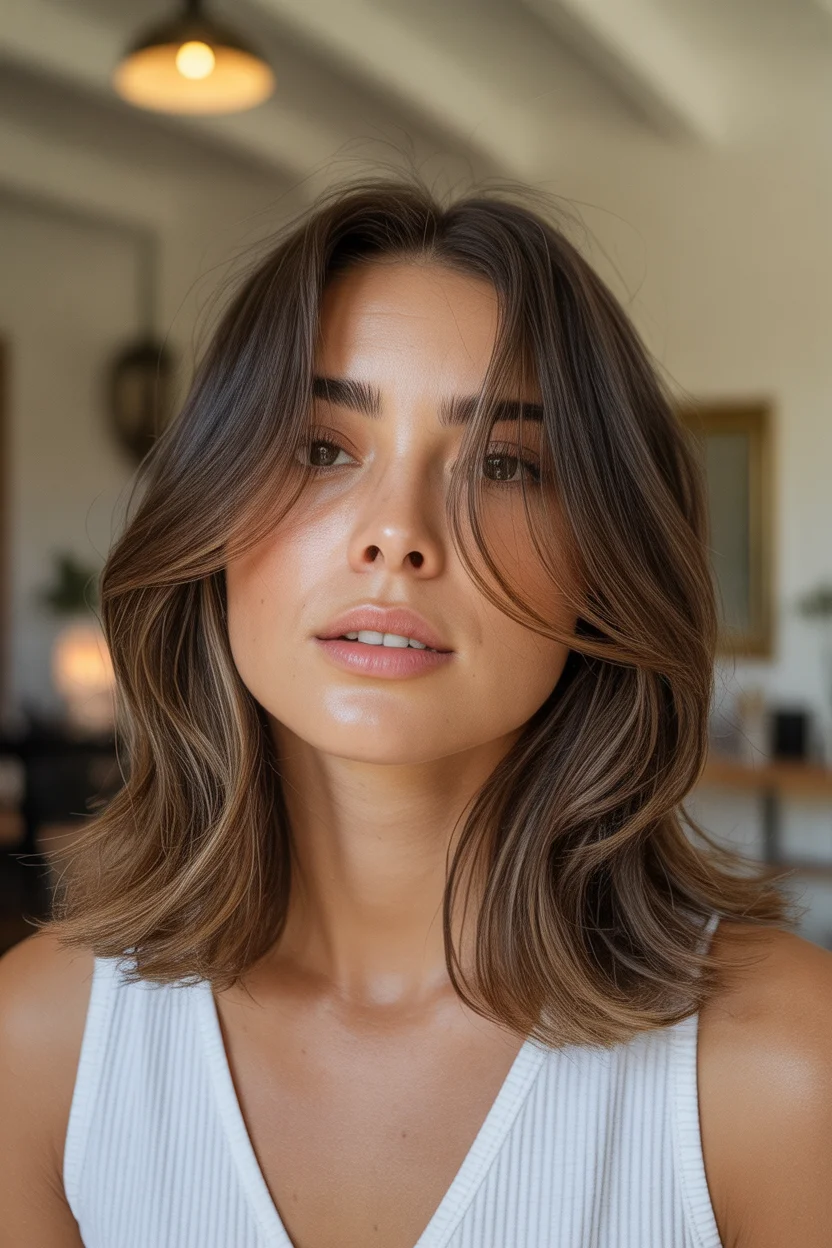 Summer Hair Color Ideas for Brunettes 2026 Soft Layered Brunette with Airy Dimension