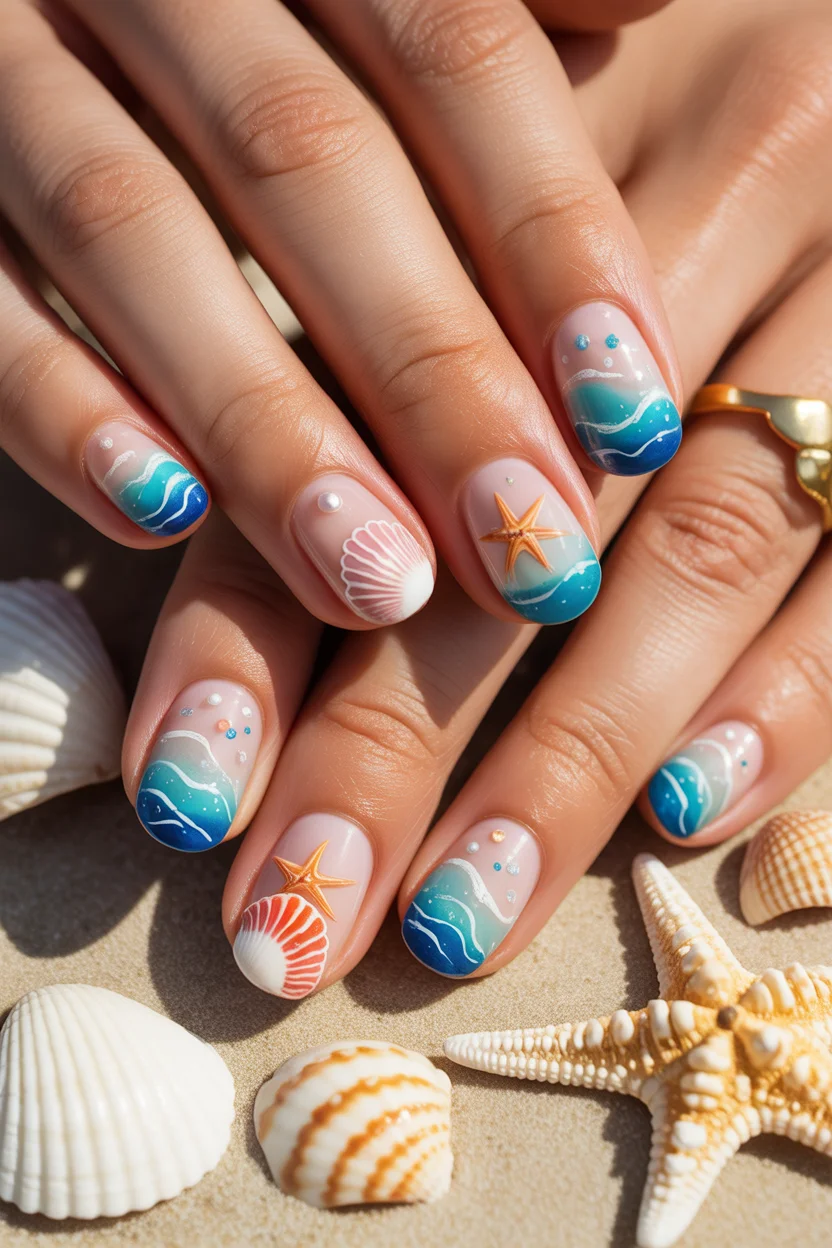 summer nail art ideas 2026 Soft Nude with Liquid Gold Edges That Catch the Light