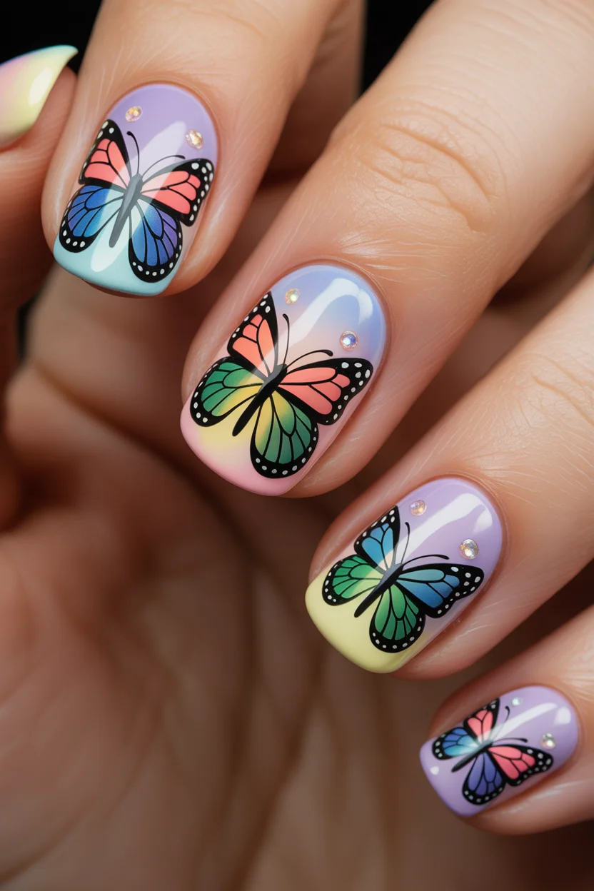 summer nail art ideas 2026 Delicate Botanical Nails with Glass Effect