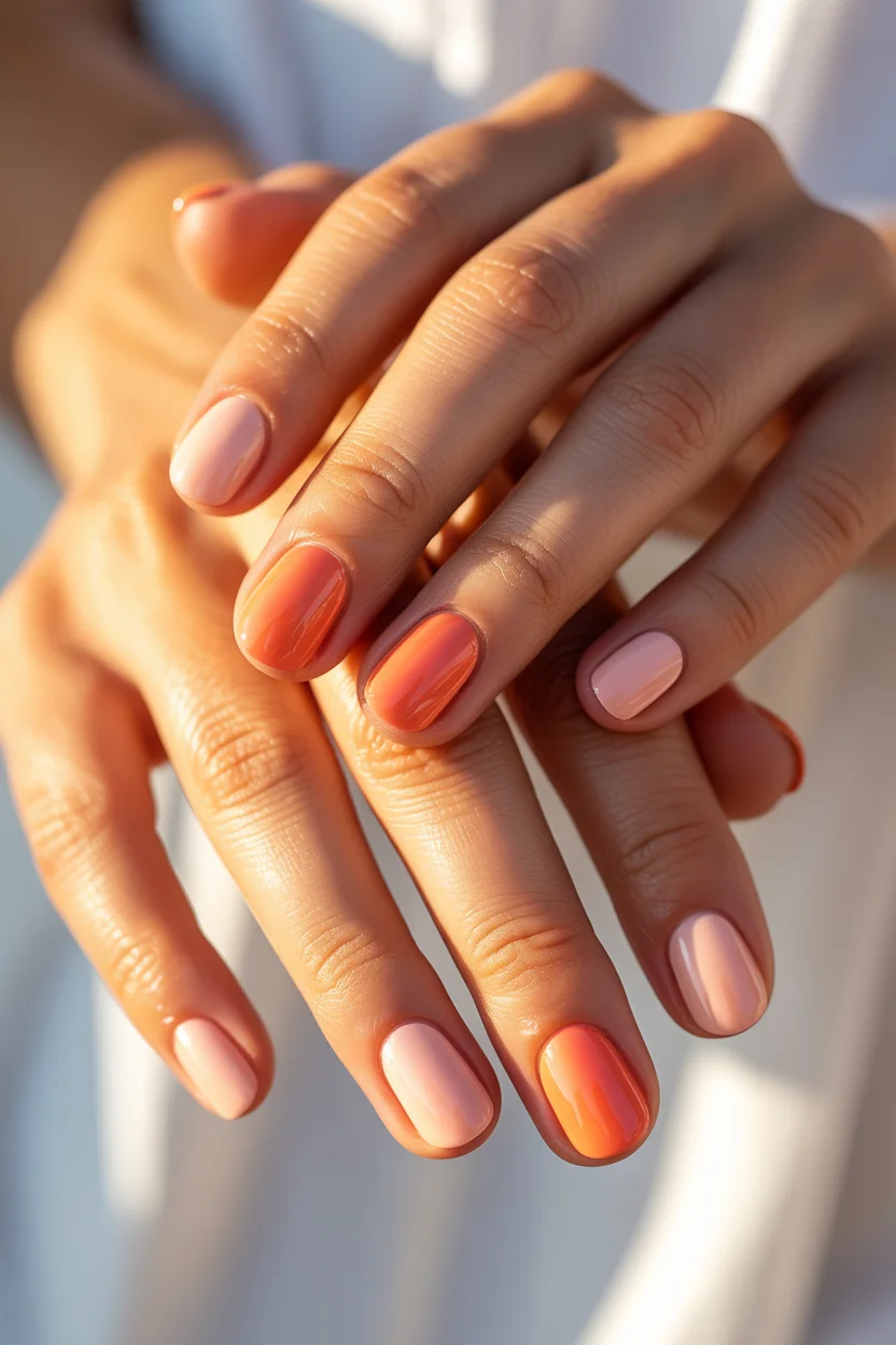 summer nail inspo 2026 Sunset Blend Coffin Nails with Glossy Summer Drama 8