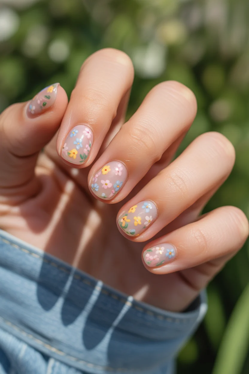 summer nail inspo 2026 Soft Pastel Micro Florals for Romantic Short Nails 11