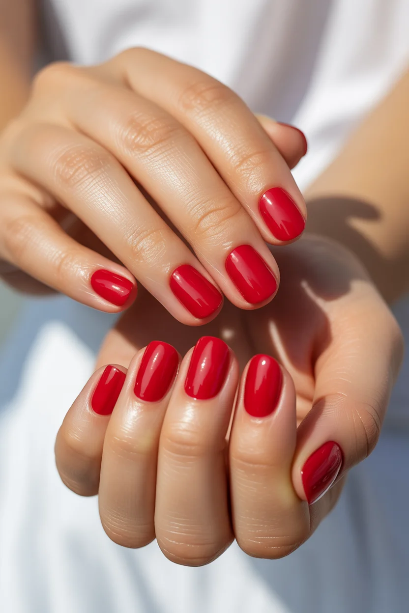 summer nail inspo 2026 Classic Glossy Red for Timeless Summer Confidence 14