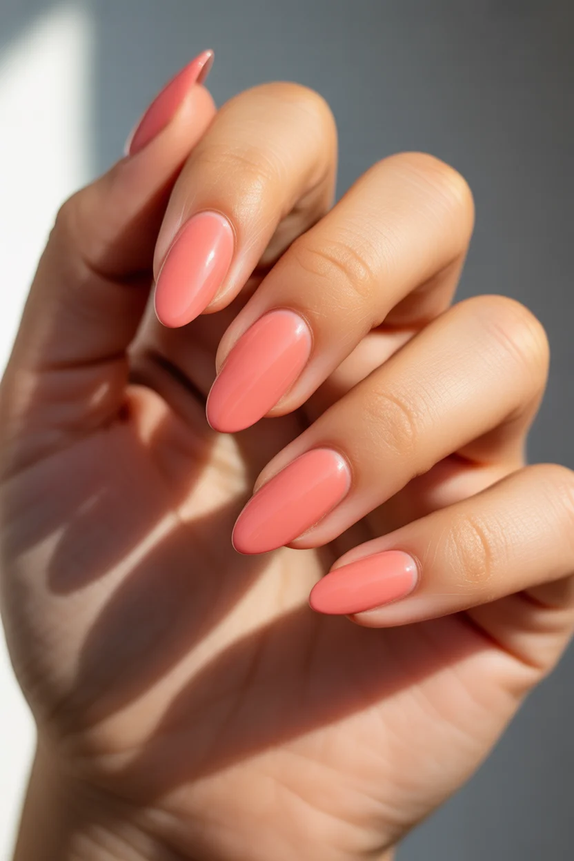 summer nail inspo 2026 Soft Coral Almond for Fresh and Feminine Summer Style 15