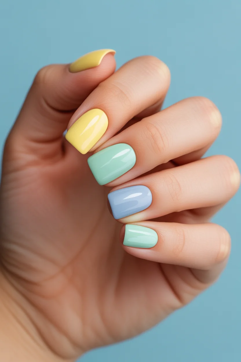 summer nail inspo 2026 Muted Pastel Color Block for Fresh Square Simplicity 17