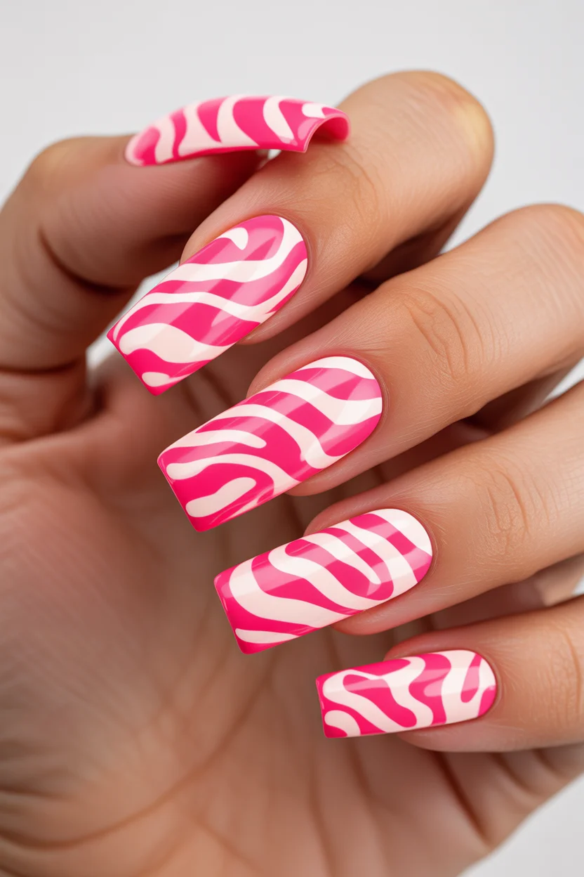 summer nail inspo 2026 Hot Pink Zebra Waves for Bold Trendy Summer Energy 9