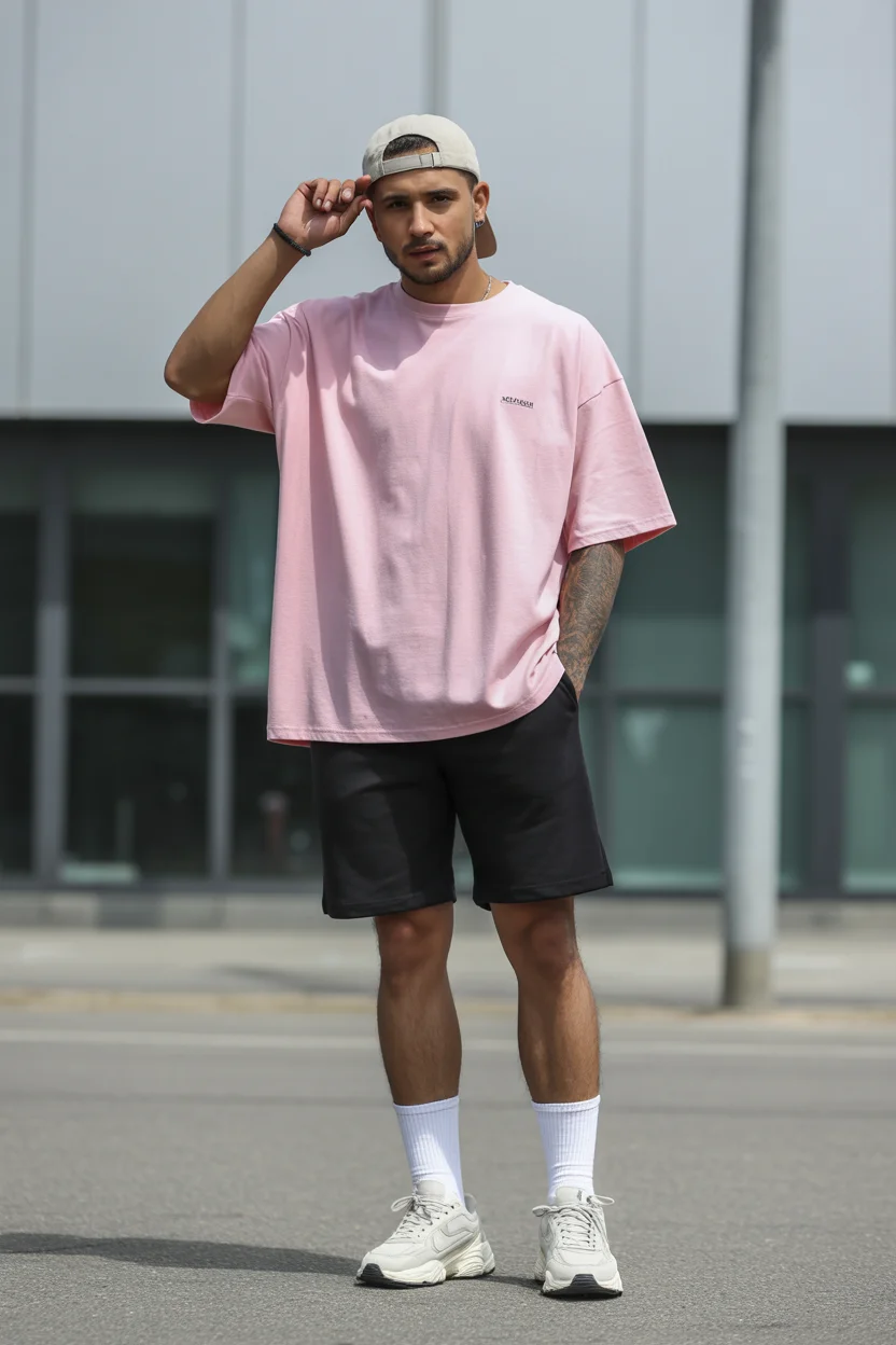summer outfits fort men 2026 Oversized Street Minimalism in Soft Pink
