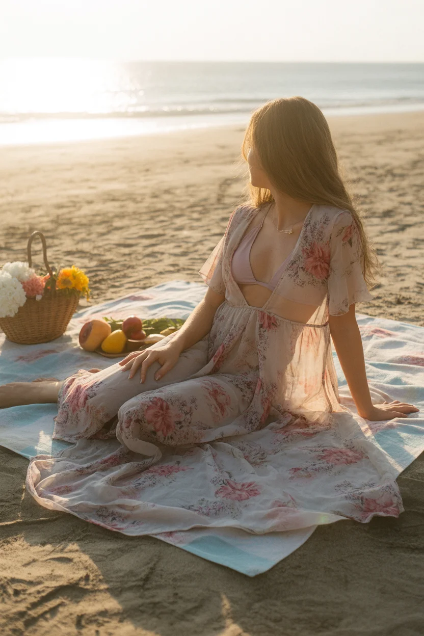 swimsuit coverups outfit 2026 Sheer Floral Romance on the Sand 15