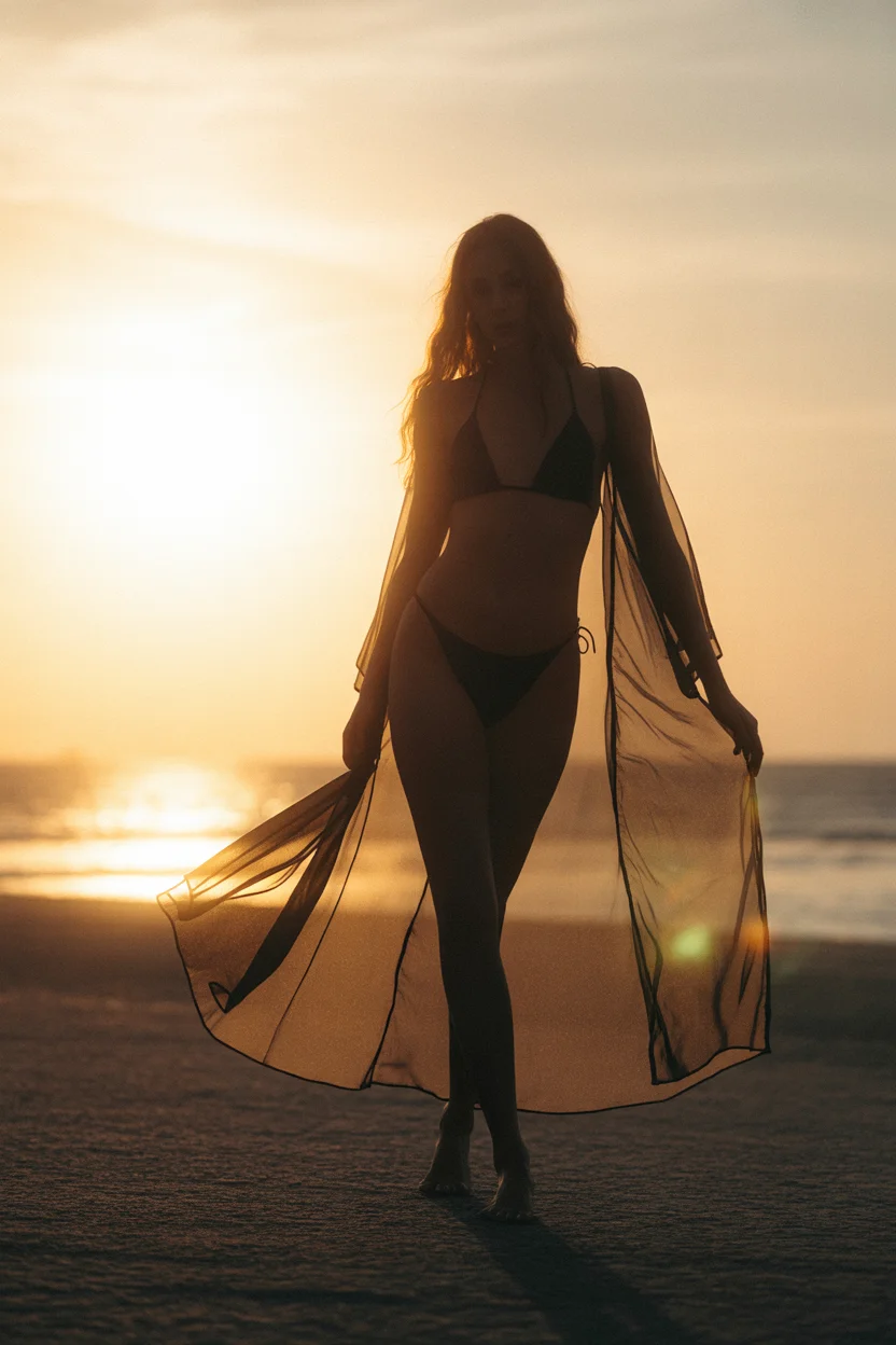 swimsuit coverups outfit 2026 Sheer Black Drama at Sunset 18