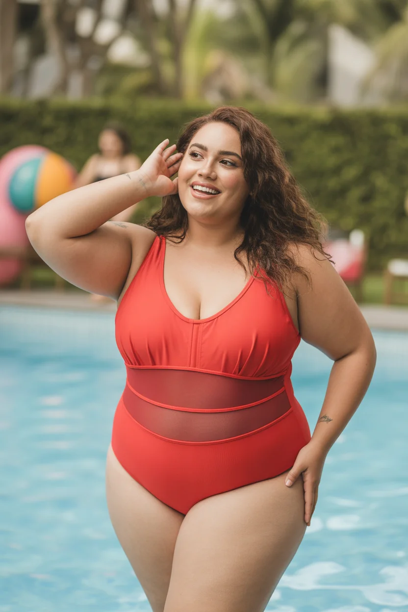 swimsuit for pool party 2026 Bold Red Curve Hugging Confidence