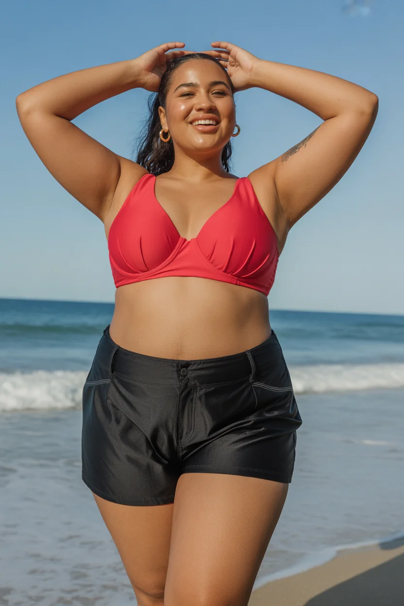 swimsuit with shorts 2026 Confident Red and Structured Black for Bold Beach Presence 11