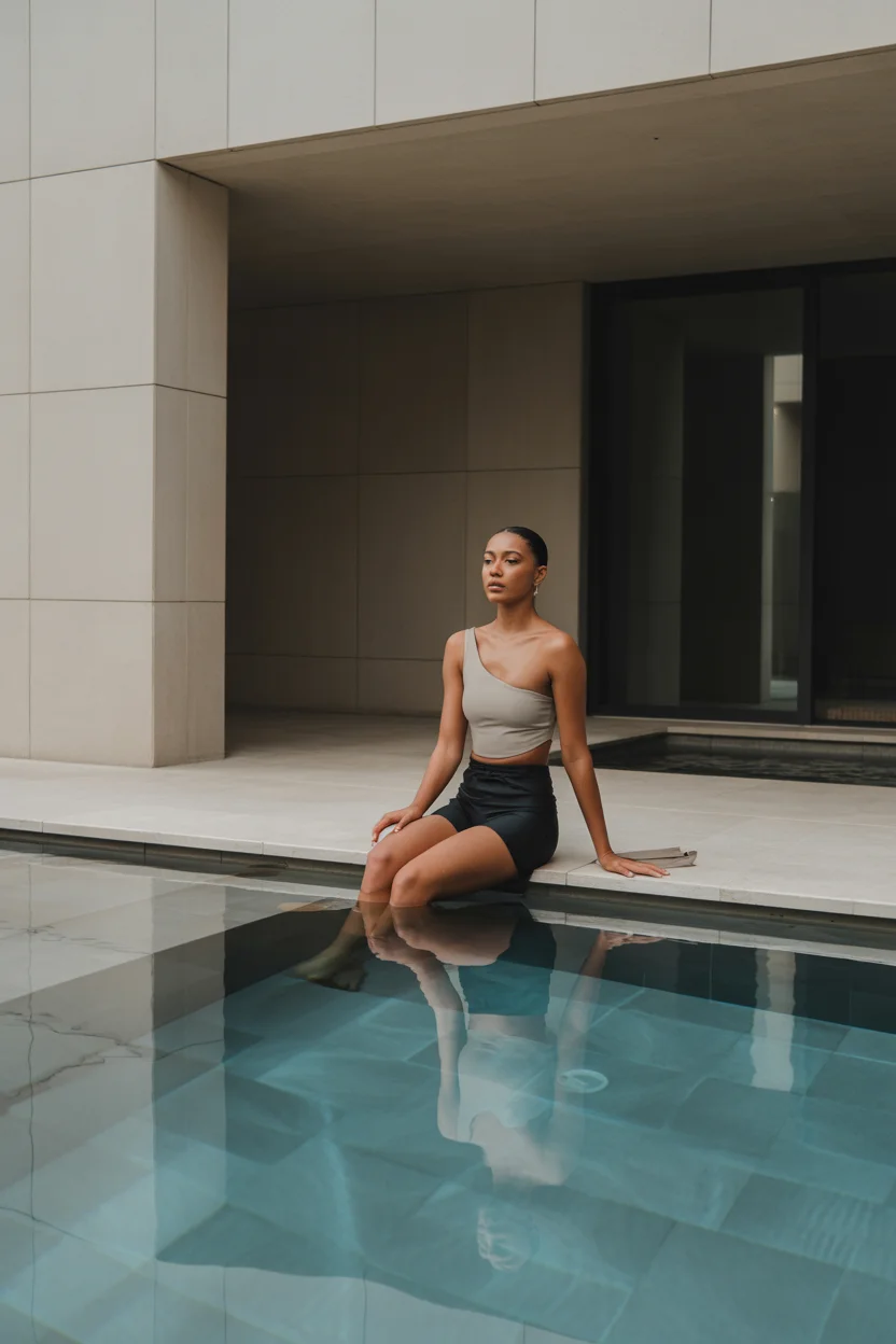 swimsuit with shorts 2026 Architectural One Shoulder and Sleek Black Shorts