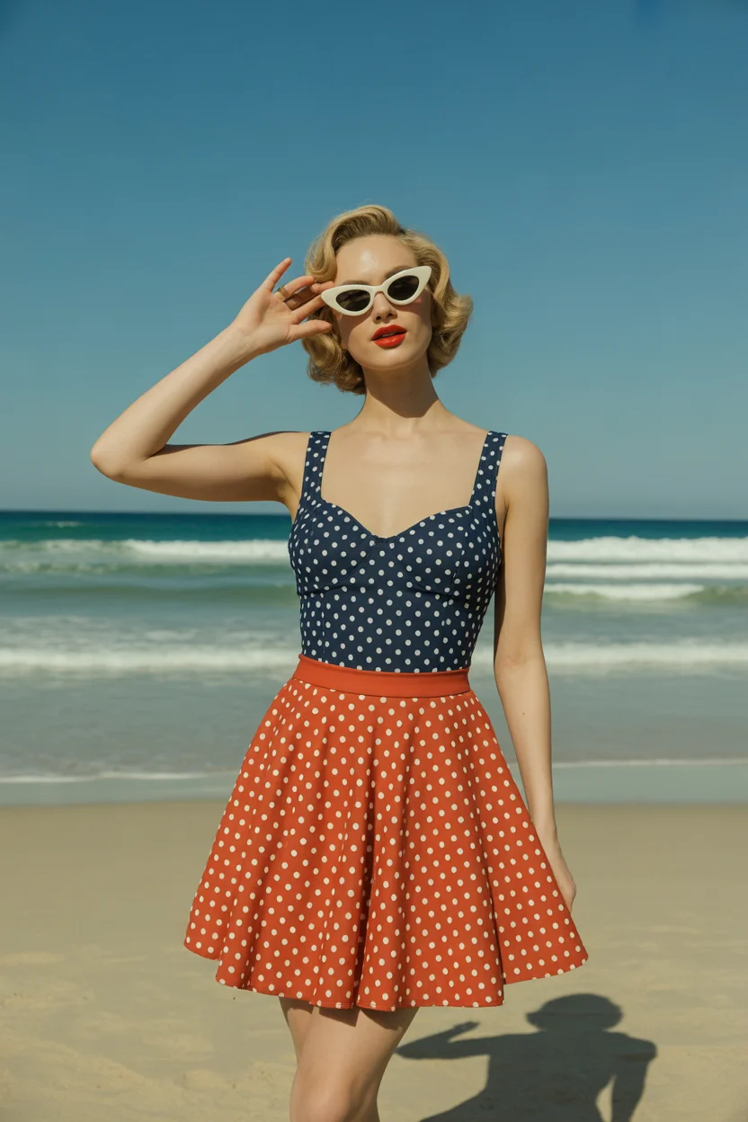 swimsuit with skirt 2026 Retro Polka Dots with Modern Structure 10