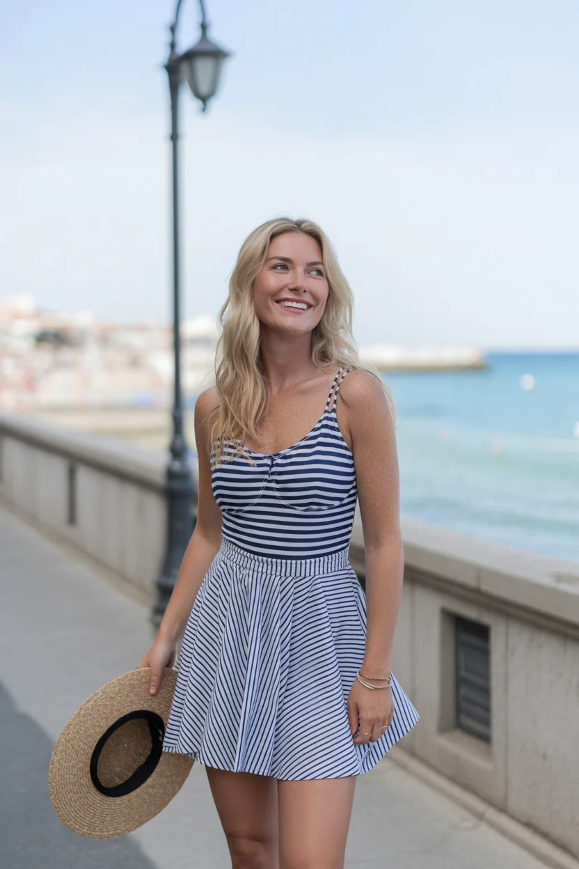 swimsuit with skirt 2026 Nautical Softness with a Flowy Coastal Twist