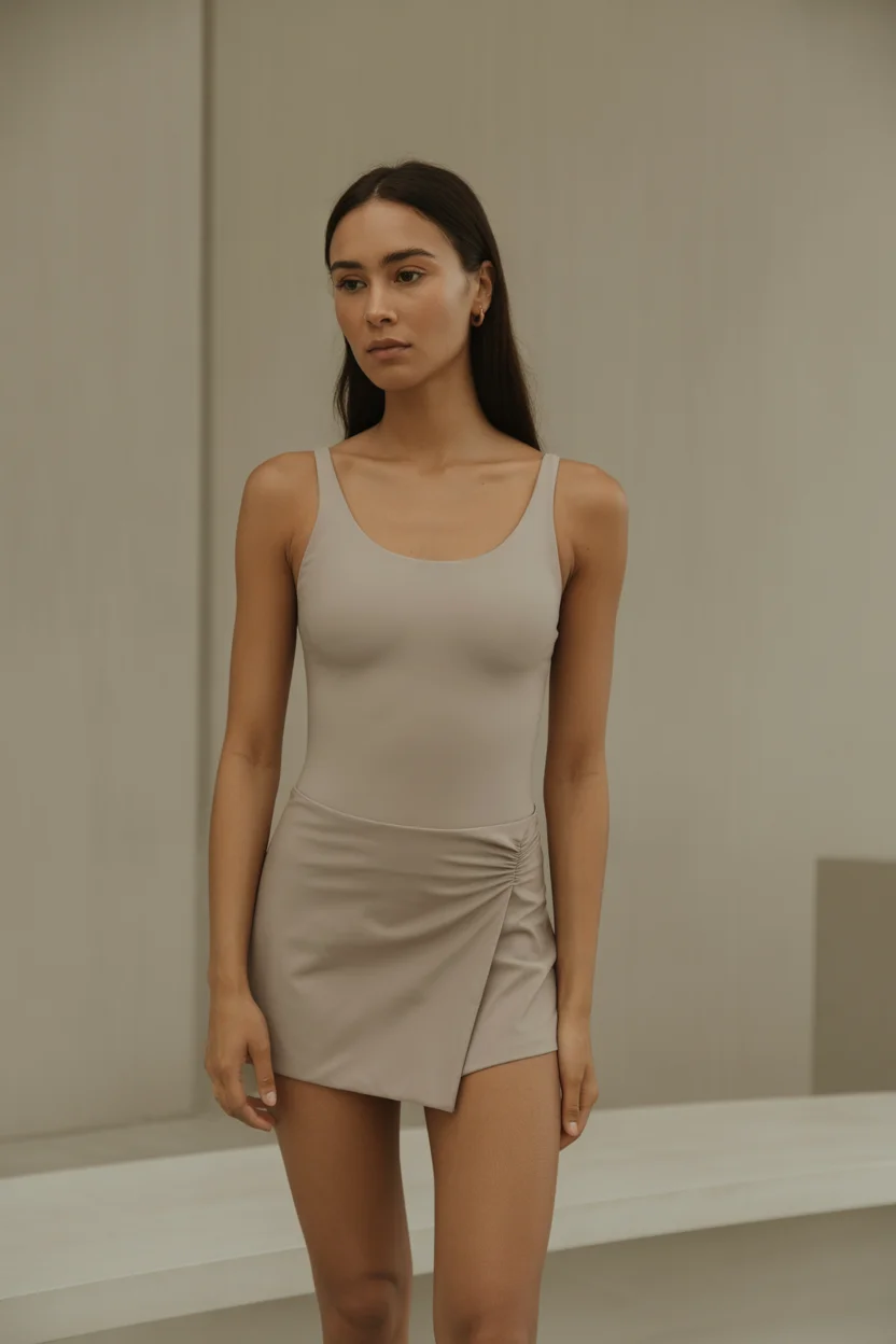 swimsuit with skirt 2026 Minimal Taupe Wrap for Understated Luxury 7