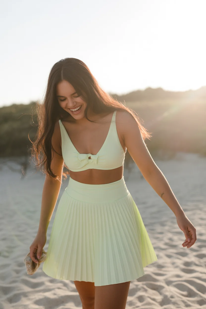 swimsuit with skirt 2026 Pale Pistachio Pleats with Playful Energy 9