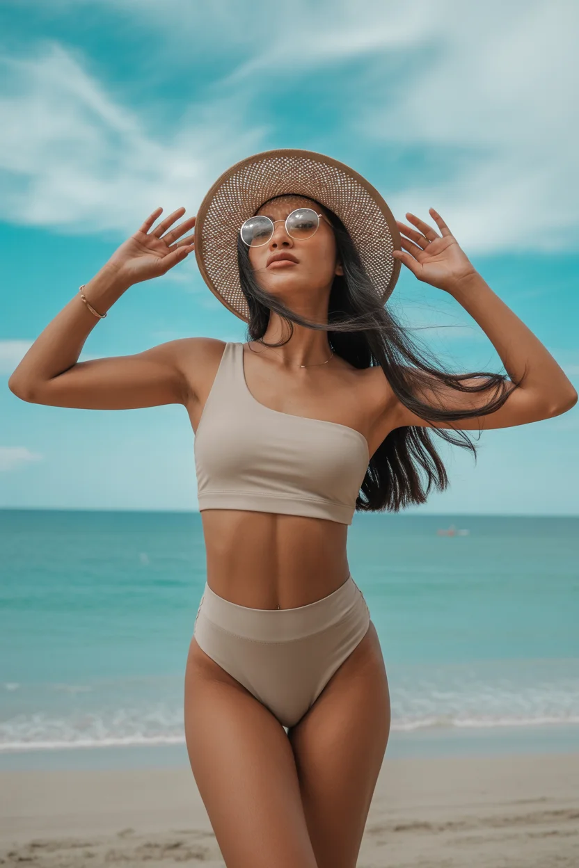two piece swimsuit ideas summer 2026 Neutral One Shoulder Minimalism With Sculpted Lines 20