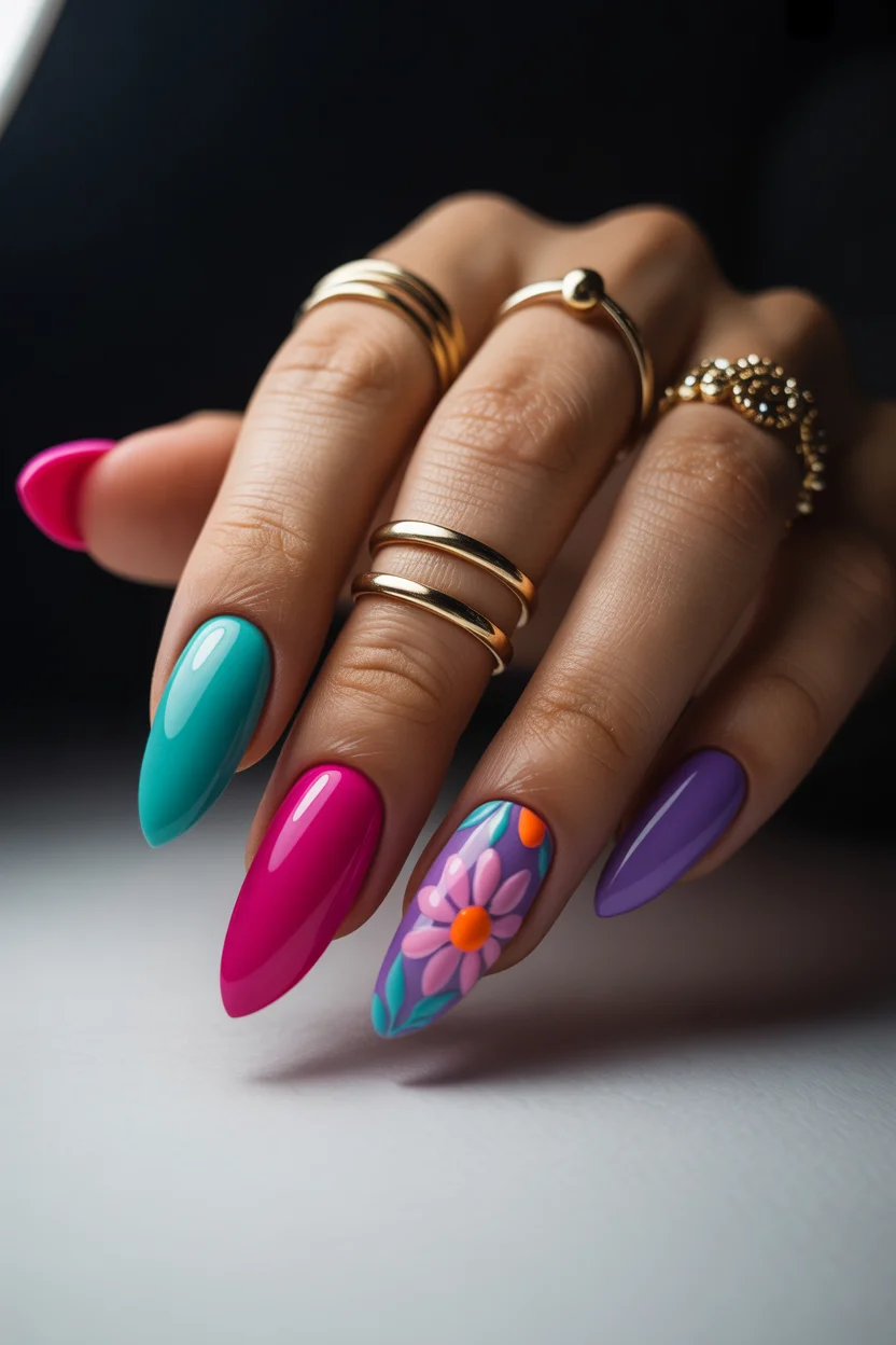 elegant spring floral nails 2026 vibrant color pop floral in 00