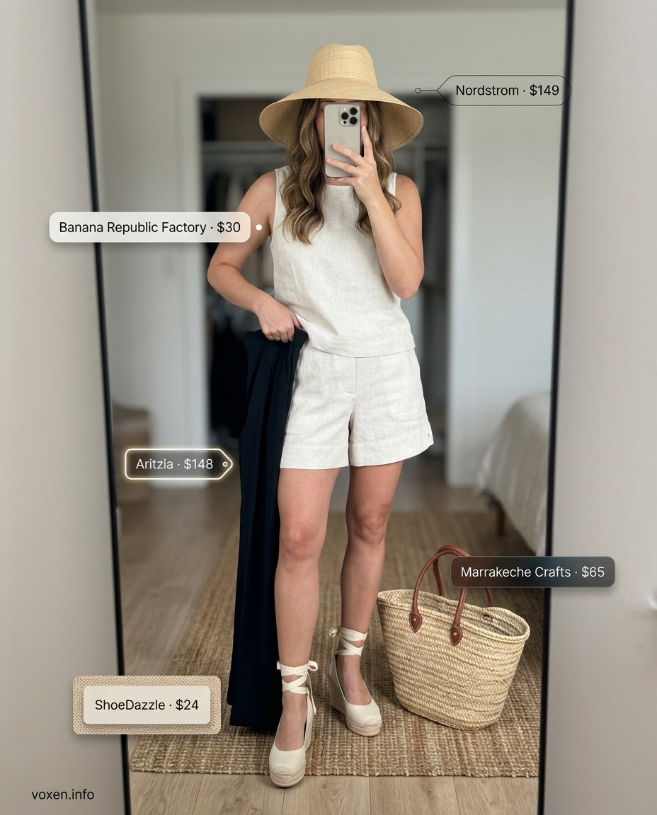 Chic Linen Shorts Set outfit, not featuring summer pants for women 2026. Try linen trousers for a similar feel.