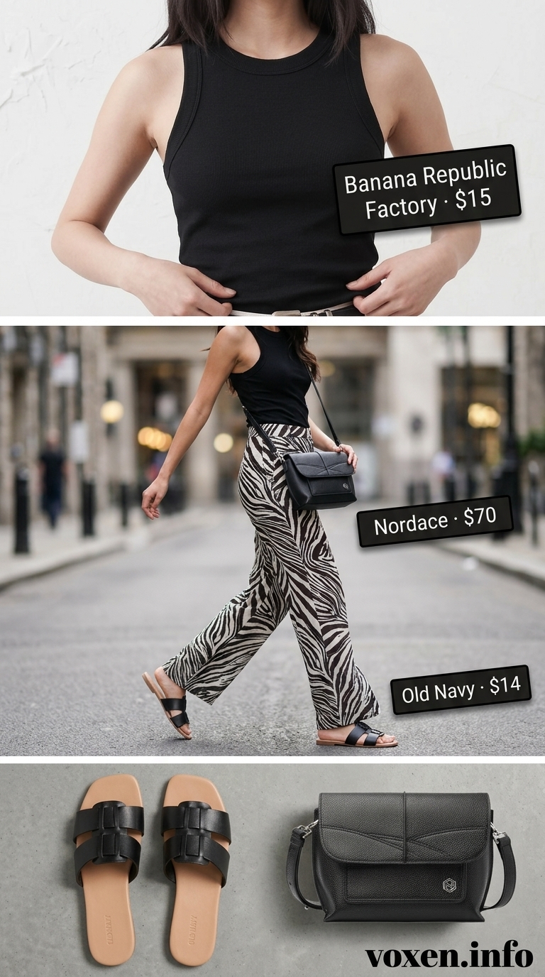 Zebra print wide-leg trousers with tank for animal print summer outfits for women 2026.
