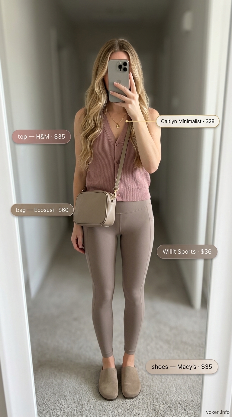 Taupe butter-soft leggings, black sweater vest for athleisure outfits summer for women 2026.