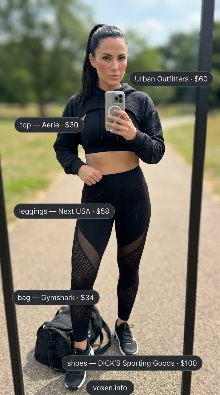 All black performance leggings, hoodie, sports bra for athleisure outfits summer for women 2026.