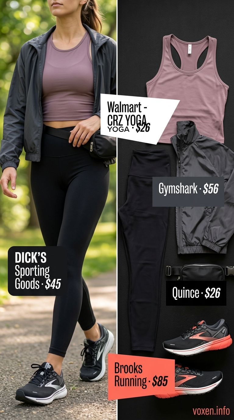 Athleisure legging outfits summer for women 2026: Black leggings, white crop tank, charcoal jacket for urban errands.