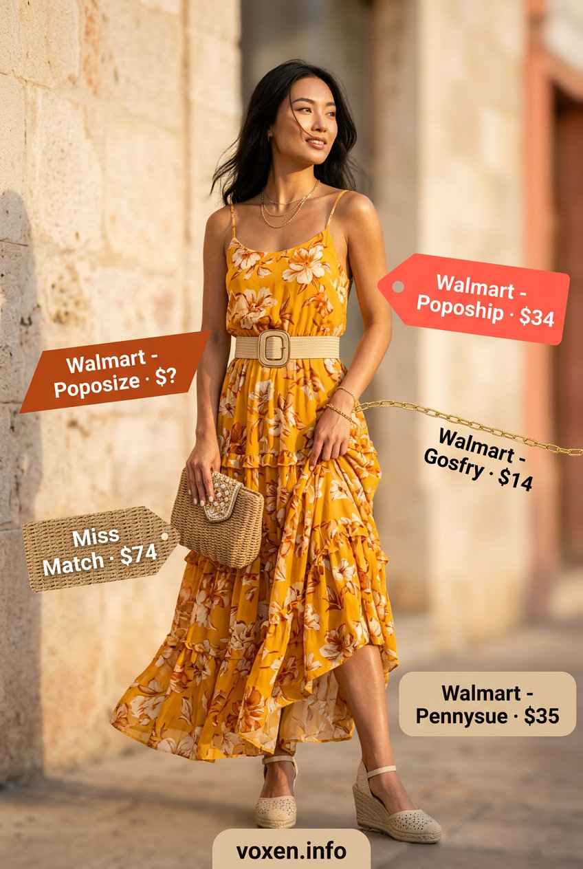 Coral floral maxi dress with espadrilles and gold bracelets for breathable hot weather summer outfits for women 2026.