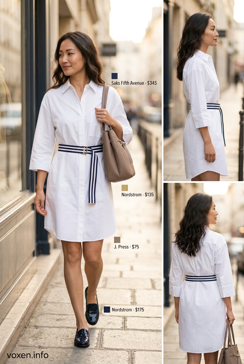 Polished white cotton poplin mini shirt dress for city breaks and casual work days. Explore summer sleeveless tops for women 2026.