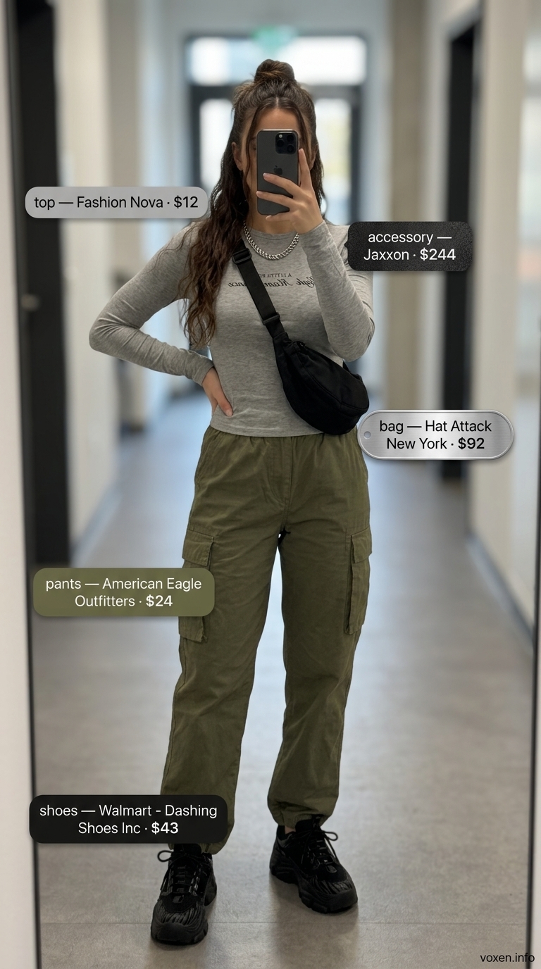 Olive green cargo pants outfit for women, not hiking outfits for women summer 2026.