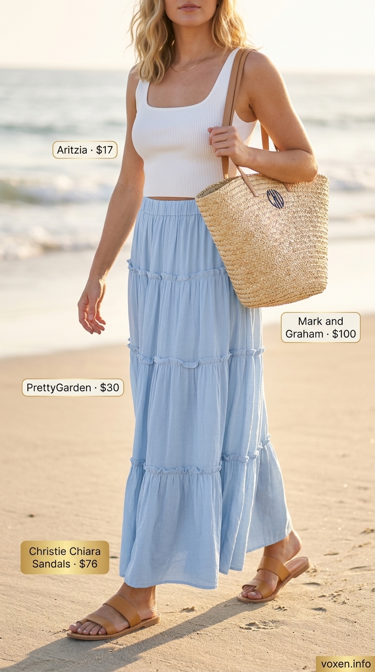 flowy maxi skirt outfits summer 2026 outfit idea - fashion styling inspiration