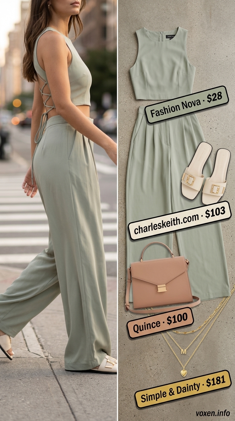 Sage green linen set with crossbody bag for nyc street style summer outfits for women 2026.