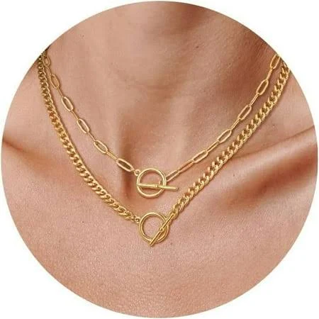 accessory 14K Dainty Gold Layered Cuban Link Chain Necklace Walmart - esunarty Direct $14.99
