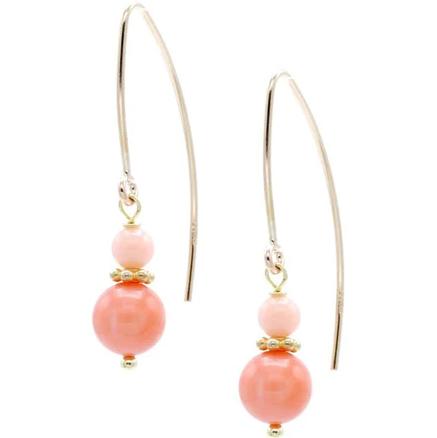 accessory 14K Gold Filled Marquise Drop Earrings with Round Coral Beads Etsy - LTCDesignsNYC $40.65