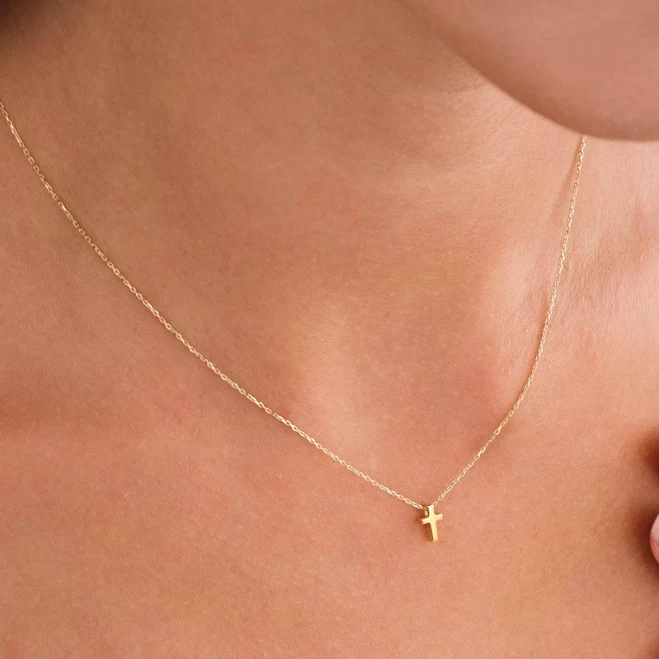 accessory 14K Solid Gold Dainty Cross Necklace Etsy - Seller $28.8