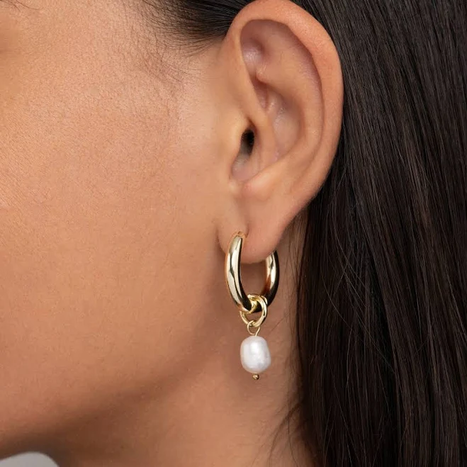 accessory 18K Gold Plated Minimalist Pearl Hoop Earrings Etsy - GlamourJewelryHouse $24