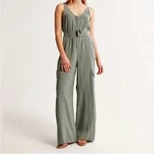 jumpsuit Abercrombie & Fitch Utility Style Olive Green Belted Wide Leg Jumpsuit Poshmark $44
