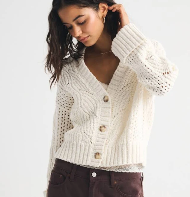 outer_layer Abercrombie & Fitch Women's Cameron Textural Stitch Cardigan Abercrombie & Fitch $61.41