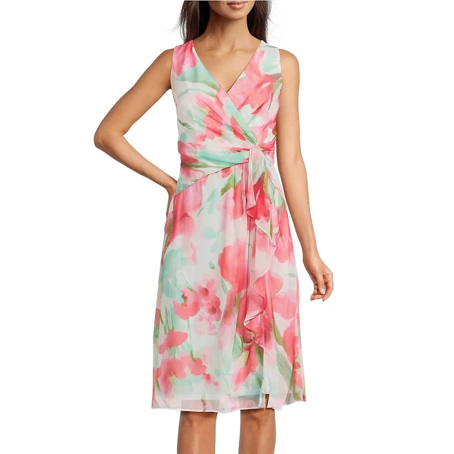 dress Adrianna Papell Women's Draped Floral Chiffon Midi Sheath Dress Dillard's $169