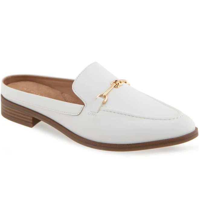 shoes Aerosoles Women's Erik Pointed Toe Flat Mules - Bright White Faux Leather - Size 9W Macy's $55.3