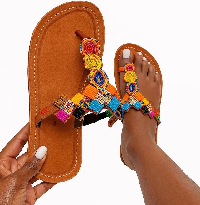 shoes African Maasai Beaded Leather Slip-On Sandals Etsy - Seller $65.99